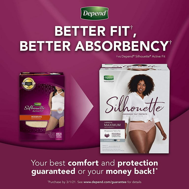 Depend Silhouette Incontinence & Postpartum Underwear for Women, Maximum  Absorbency, Disposable, Small, Black, 60 Count (2 Packs of 30) (Packaging  May
