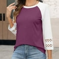 thumbnail image 6 of zbxnLI 3/4 Length Sleeve Womens Tops Hollow out Cuffed Casual Blouse Women Crewneck Loose Tunic Shirts, 6 of 8