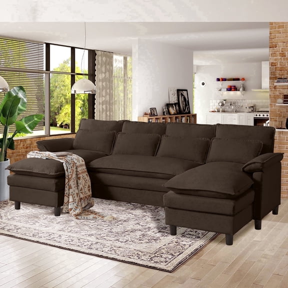 Pingliang Home Oversized U Shaped Couch,4 Seat Sectional Sofa with 4 Pillows,Upholstered Symmetrical Cloud Couch with Double Chaise,Wrap Around Sofa Modular sofa for Living Room Apartment Office