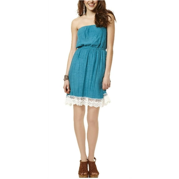 Inspired Hearts Juniors Teal Strapless Crochet Trim Dress