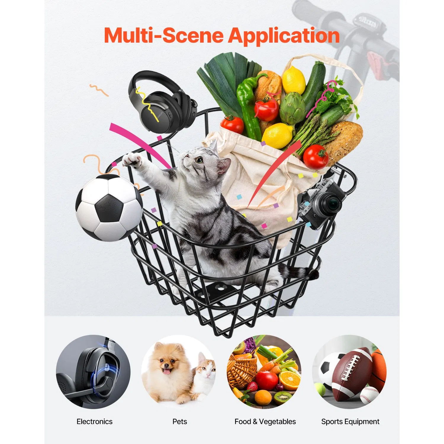 Front Bike Basket for Electric Scooters and Bicycles-Durable Steel Construction,Max Load 20 lbs,Perfect for Kids and Adults,Ideal Scooter Accessories
