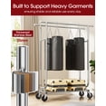 thumbnail image 3 of Sakugi Heavy-Duty Clothes Rack - Rolling Garment Rack with Double Rods and Shelves, Stainless Steel Clothing Racks for Hanging Clothes in Bedroom, Laundry Room, 43.0" x 16.5" x 65.9", 3 of 8