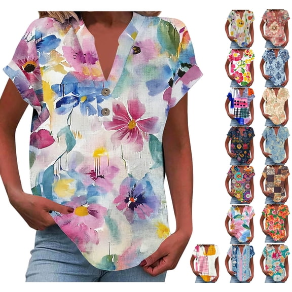 ATENAR T Shirts for Women Summer Short Sleeve Womens Shirts Casual Tee Pink 2XL