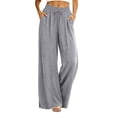 thumbnail image 2 of BRELIL Women's Wide Leg Elastic Waist Pants with Pockets Casual Loose Lounge Pants Solid Long Trousers Vacation Travel Outfits, Gray 2XL, 2 of 6