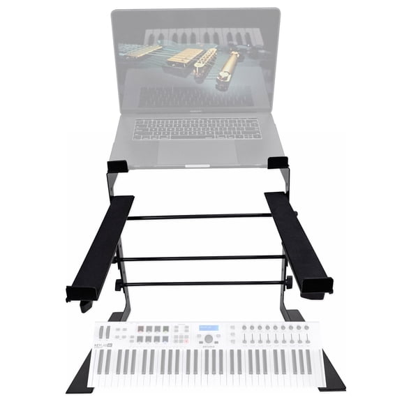 Rockville Dual Laptop Controller Stand for Arturia Keylab Essential 61 Keyboard