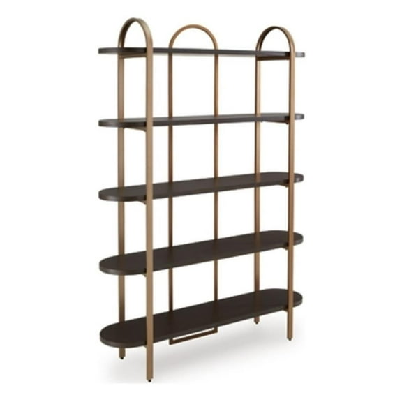 Bowery Hill Engineered Wood Contemporary Brown & Gold Finish Bookcase