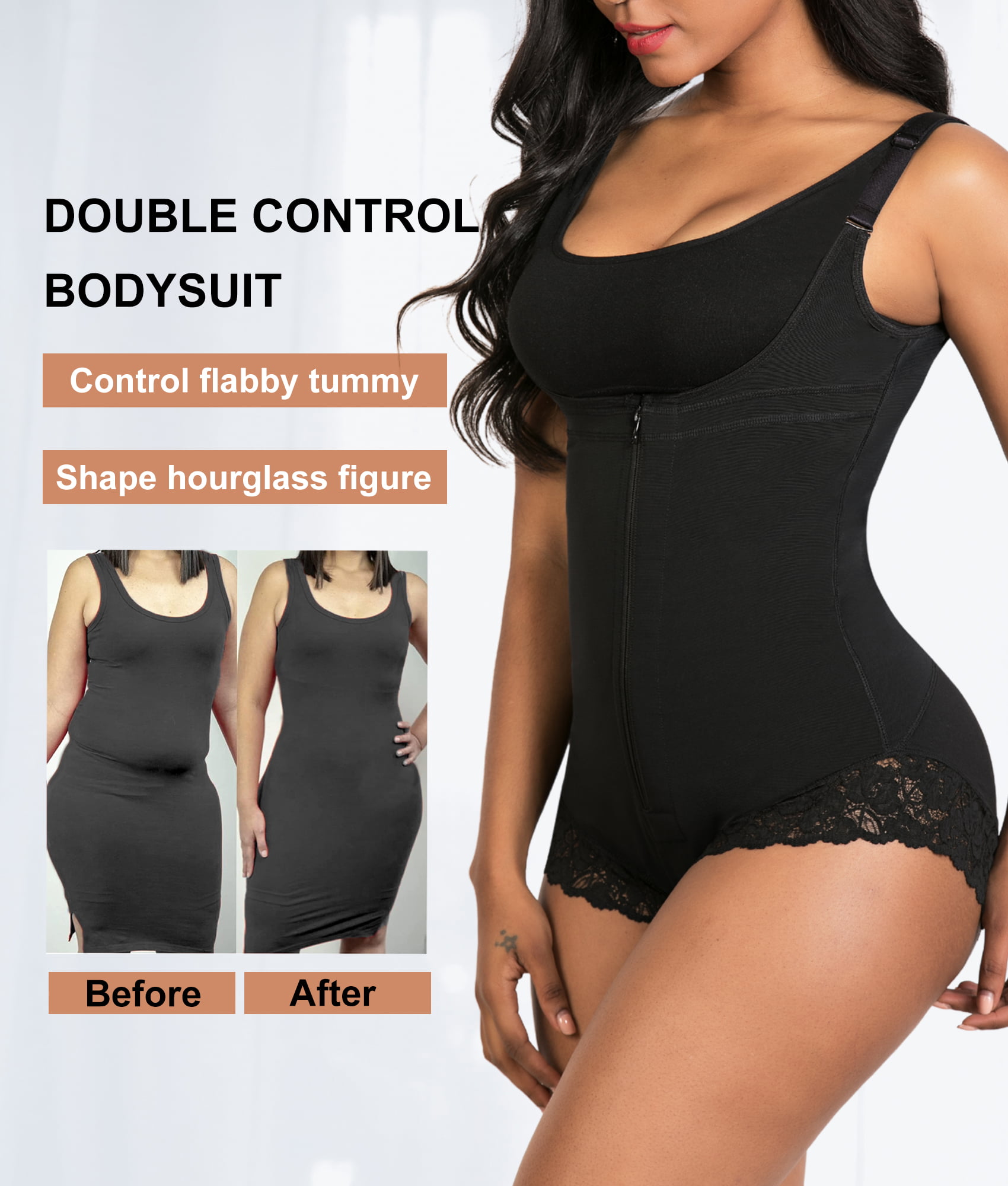 YIANNA Fajas Colombianas Women Shapewear Tummy Control Body Shaper Reductoras  Waist Trainer Bodysuit Black-S 