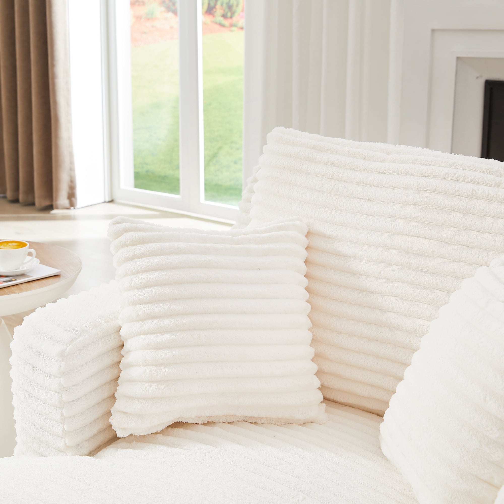 MAYEERTY Corduroy Single Chaise Lounge Sofa, Modern Comfy Sleeper Couch for Apartment, 65×39" White
