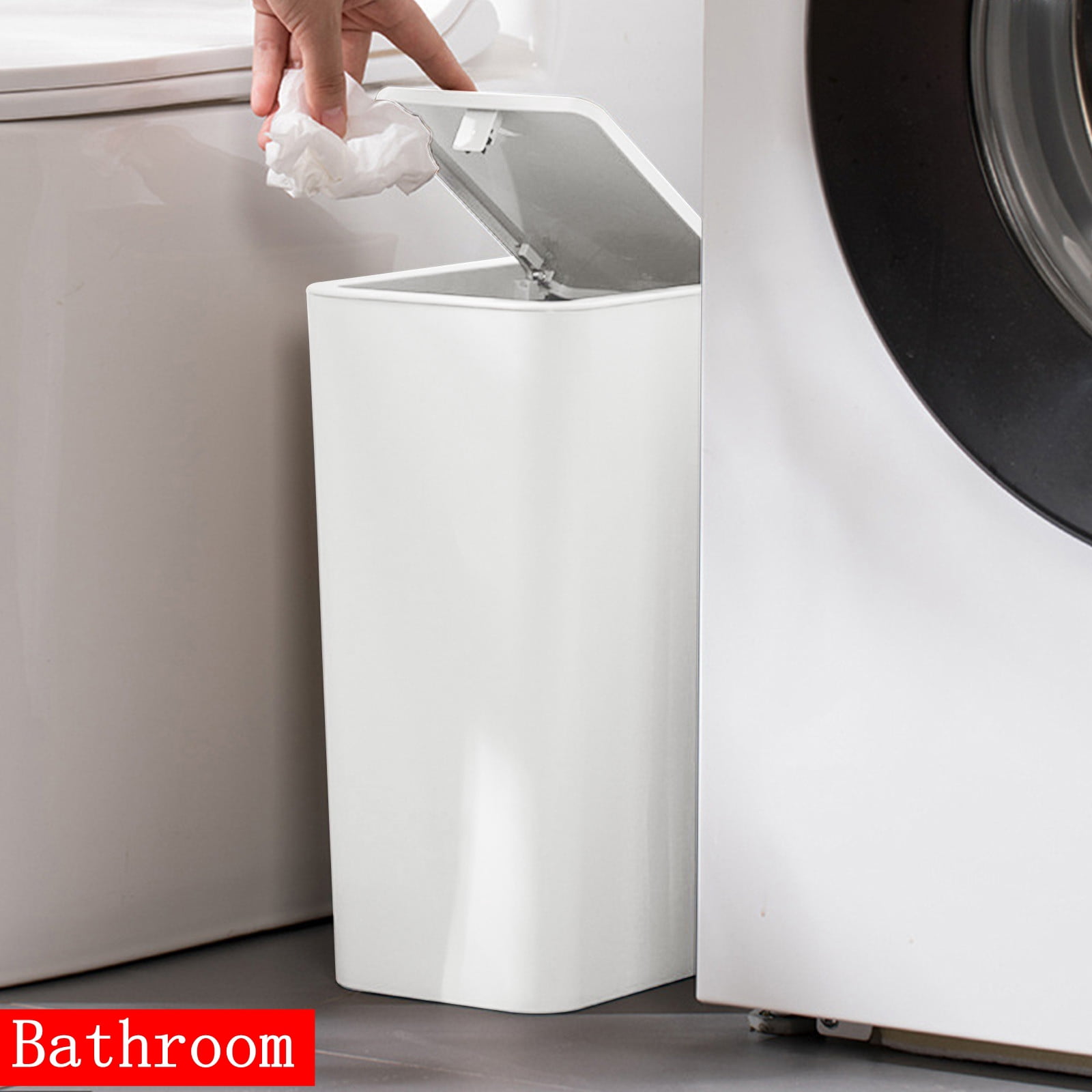 Bxaolu 3.0 Gallon Small Trash Can with Lid, Bathroom Garbage Can with Pop-Up Lid, Waste Basket for Bathroom, Kitchen, Bedroom, Powder Room, Craft Room, Office, College (White)
