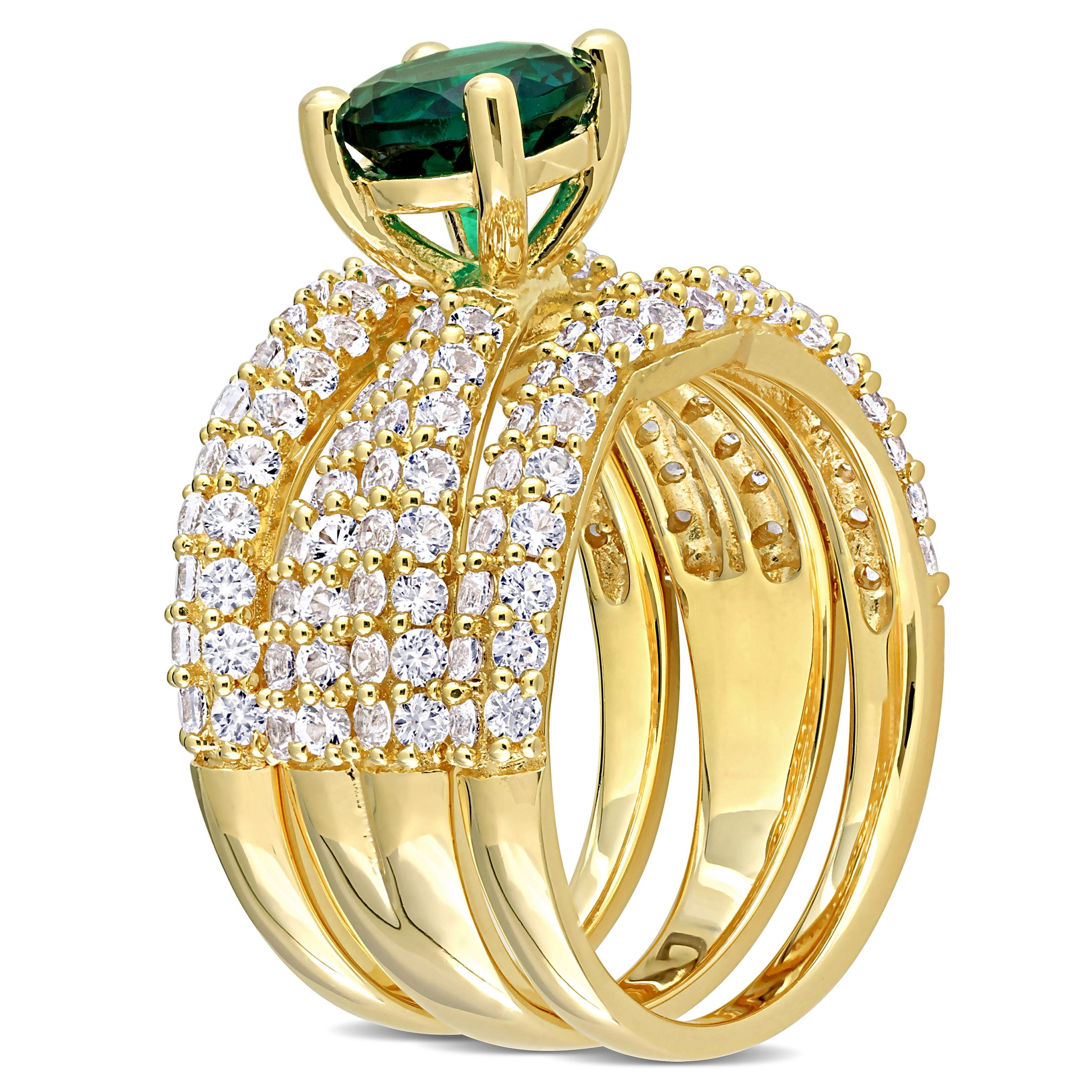 Everly Women's Created Sapphire Created Emerald Yellow Gold Plated Bridal Set