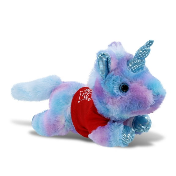 DolliBu I LOVE YOU Friday Blue Unicorn Cotton Candy Plush- Cute Stuffed Animal with Red Shirt For Valentine, Anniversary, Date, Boyfriend, or Girlfriend Gift - 10.5 Inches