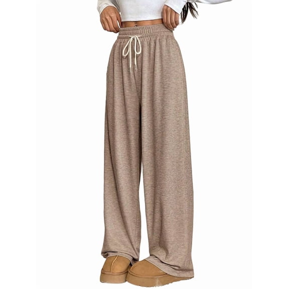 Women Sweatpants Baggy Wide Leg Pants Lounge Comfy Palazzo Joggers with Pockets Khaki M