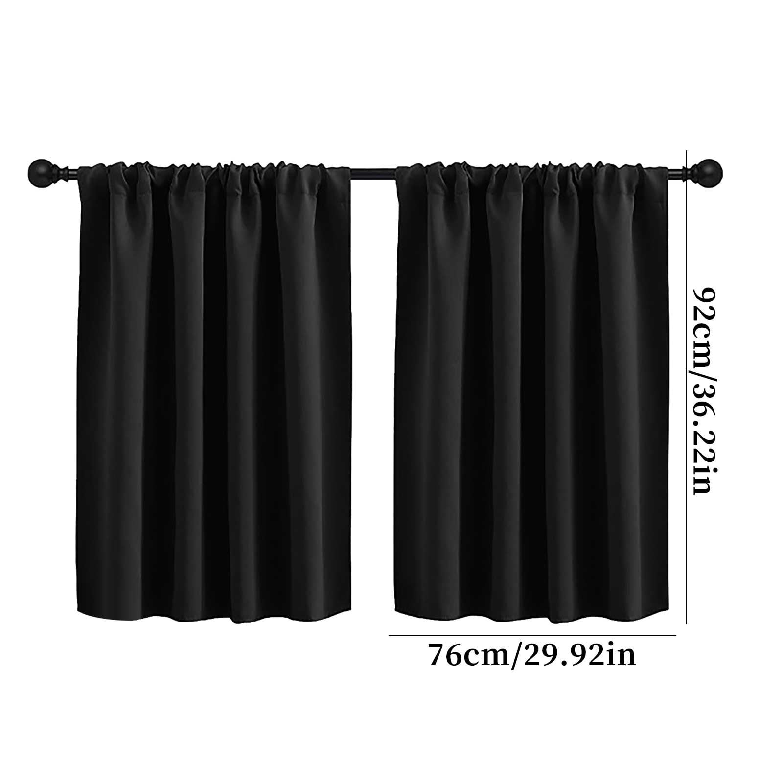 Short Blackout Curtains for Kitchen, Thermal Insulated Out Curtain for Bedroom, Rod Pocket Drapes for Bathroom Small Window, Black