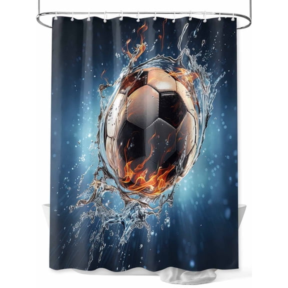 Boanket Polyester Fabric Football Shower Curtain, Soccer Water Modern Abstract Art Waterproof Bathtub Curtain Bathroom Decor Set with Hooks 60 x 72 Inches,