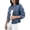 Blue, variant on Women's Cropped Denim Jacket Stand Collar Military Epaulets Double Breasted Casual Outerwear