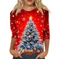 thumbnail image 3 of WULMLEO Women's Plus Size Christmas Crew Neck Shirts For Women 3/4 Sleeve Tops Holiday Graphic Tees Deep Red XL, 3 of 8
