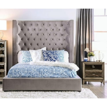 Transitional Gray Solid Wood King Bedroom Set 3pcs FOA CM7679GY Mirabelle