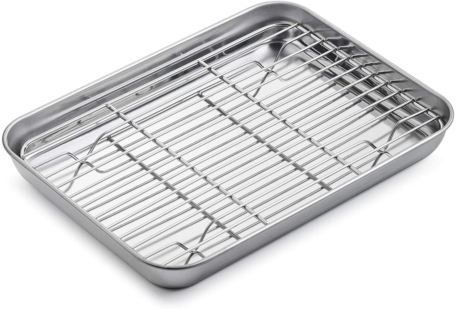 Casewin Stainless Steel Baking Sheet with Rack Set Tray Cookie Sheet & Oven Pan 10.23*7.87*0.98 inch, Non Toxic & Healthy, Rust Free & Less Stick, Thick & Sturdy, Easy Clean & Dishwasher Safe