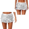 thumbnail image 3 of Jowowha Women's Shiny Sequin Ruffle Skirt High Waist Layered Hem Sparkle Glitter Mini Short Skirts Silver One Size, 3 of 7