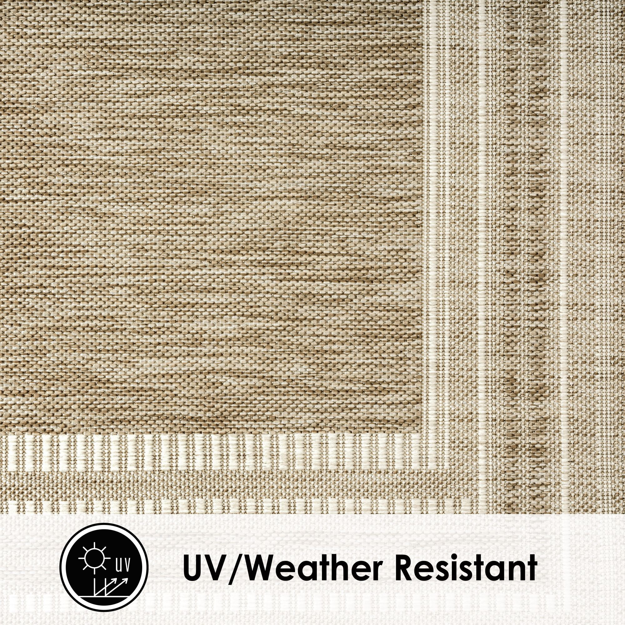 Nicole Miller New York Patio Country Layla Modern Border Indoor/Outdoor Area Rug, Taupe/Ivory , 7'9"x10'2"