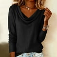 thumbnail image 4 of Puyaiuu Women's Elegant Cowl Neck Shirt Cotton Lined Spring Summer Long Sleeve Lady Cocktail Party Beach Tshirt Tunic Pullover Tops Gift, 4 of 8