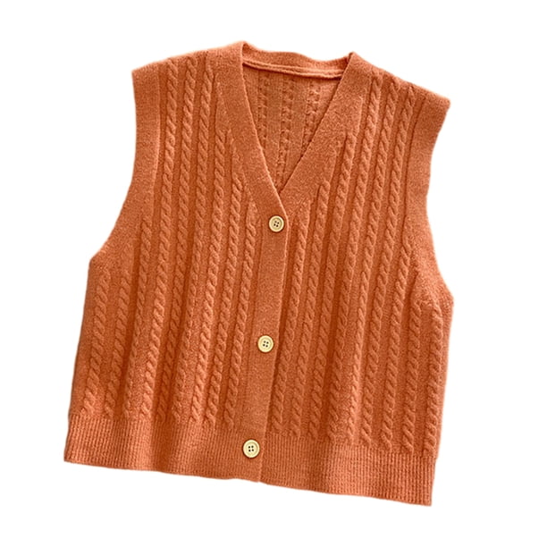 Chaleco Sin Mangas Chaleco Con Botones Suéter Casual De Color Sólido Con Parte Superior Suelta, Naranja tholdsy AP001456-05