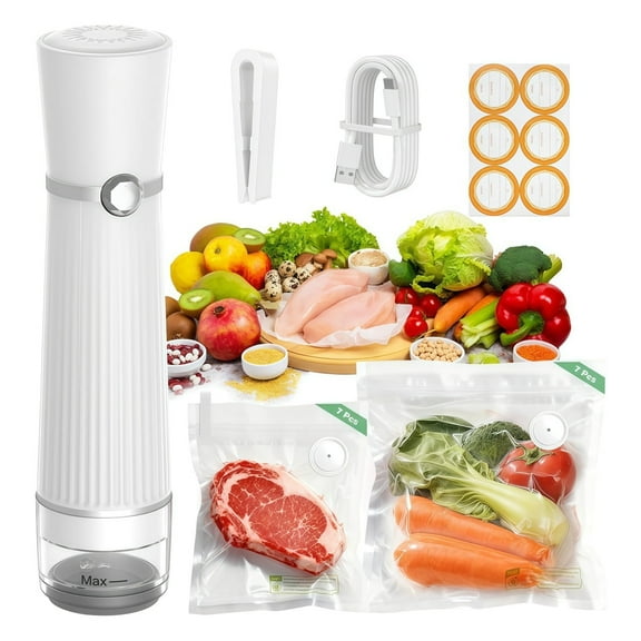 Handheld Vacuum Sealer for Food, Portable USB-Rechargeable Sealing Pump with Detachable Water Tank, 14 Reusable Vacuum Bags & Removable Air Valves for Fresh Storage