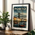 thumbnail image 4 of Porto Vintage Travel Poster – The Charm of Portugal - Porto Porto District Portugal Illustration Travel Poster Vintage Poster Cityscape Bridge Boat Harbor Black Framed Wall Art Print 5 x 7 inches, 4 of 8