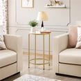 thumbnail image 3 of Yaheetech Round Glass Top Bedside Table End Table Accent Table with Metal Frame, Gold, 3 of 9