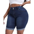thumbnail image 3 of Gocolloa Womens Plus Size Jean Shorts Stretchy High Waisted Ripped Roll Hem Denim Bermuda Shorts 10" Inseam Royal Blue 24W, 3 of 5