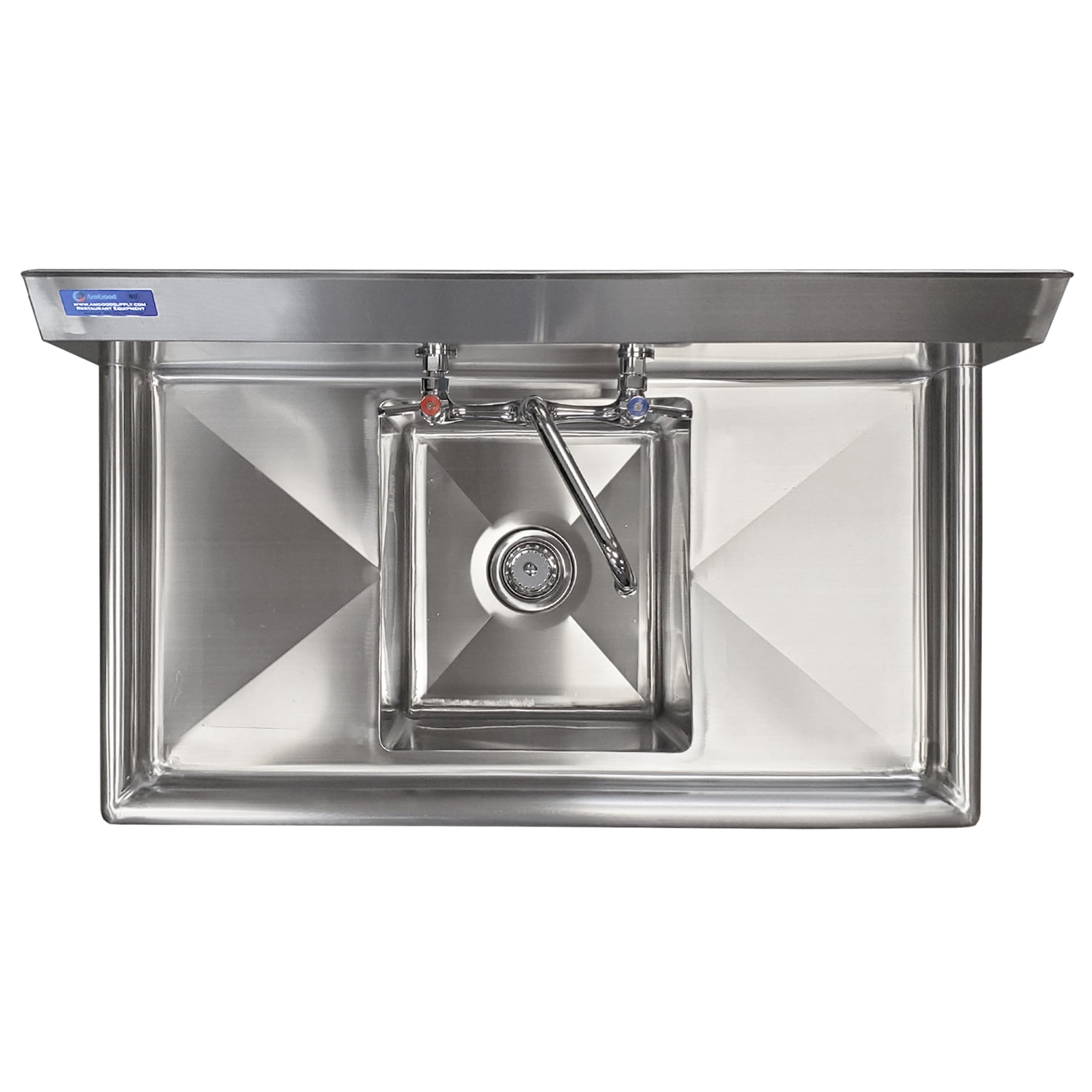 14″ x 16″ x 11″ with 12″ Left and Right Drainboards with Faucet One Compartment Stainless Steel Commercial Kitchen Prep & Utility Sink | NSF