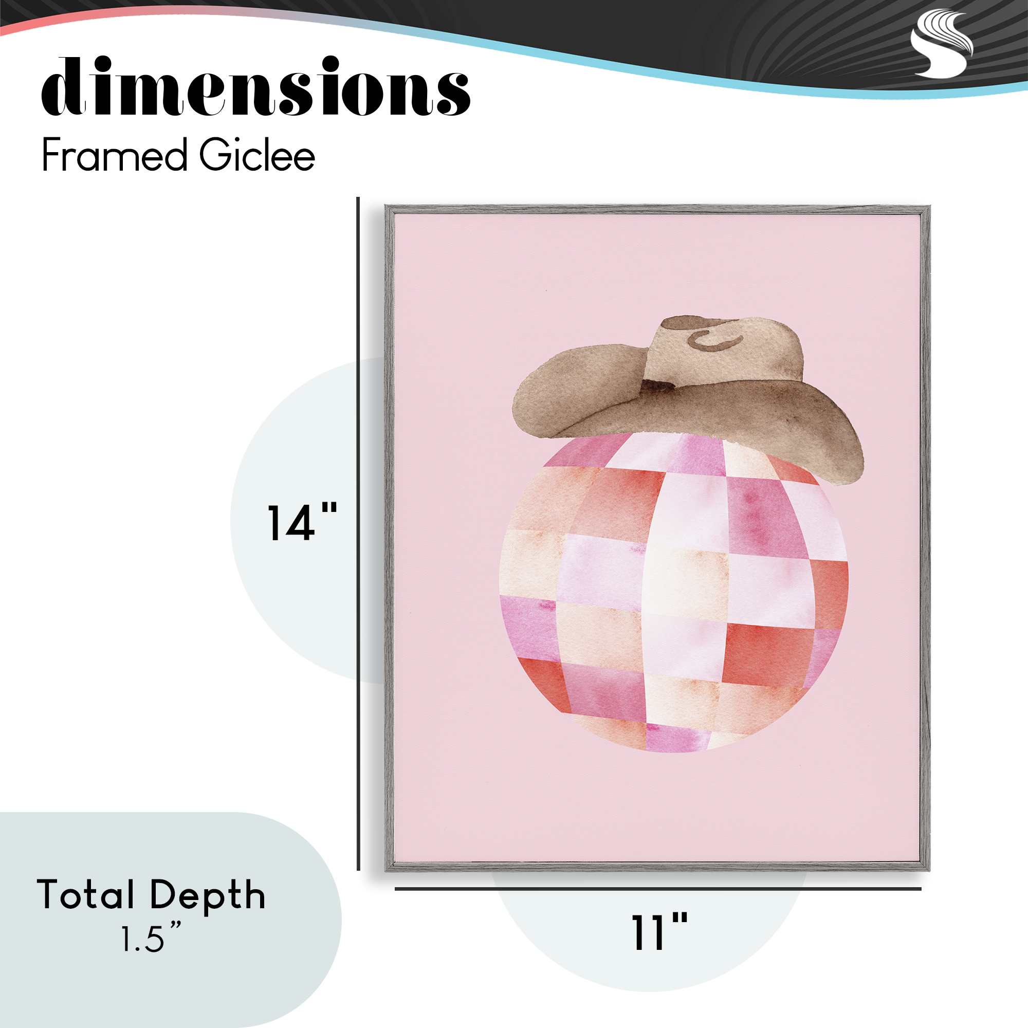 Rosy Disco Cowgirl Hat Gray Framed Giclee Art, design by Nina Jacobs