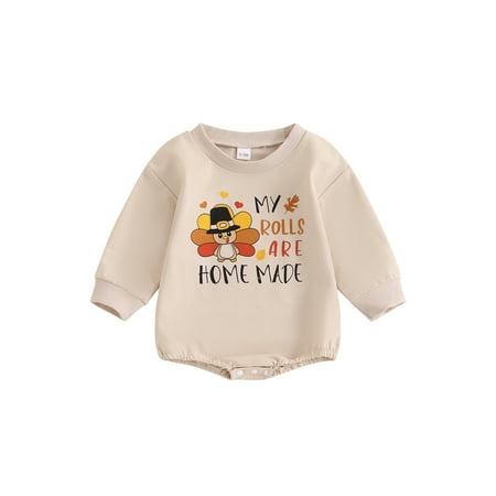 

Lesimsam Baby Thanksgiving Romper 3M 6M 12M 18M Long Sleeve Crew Neck Letter and Turkey Print Romper Casual Newborn Infant Clothing