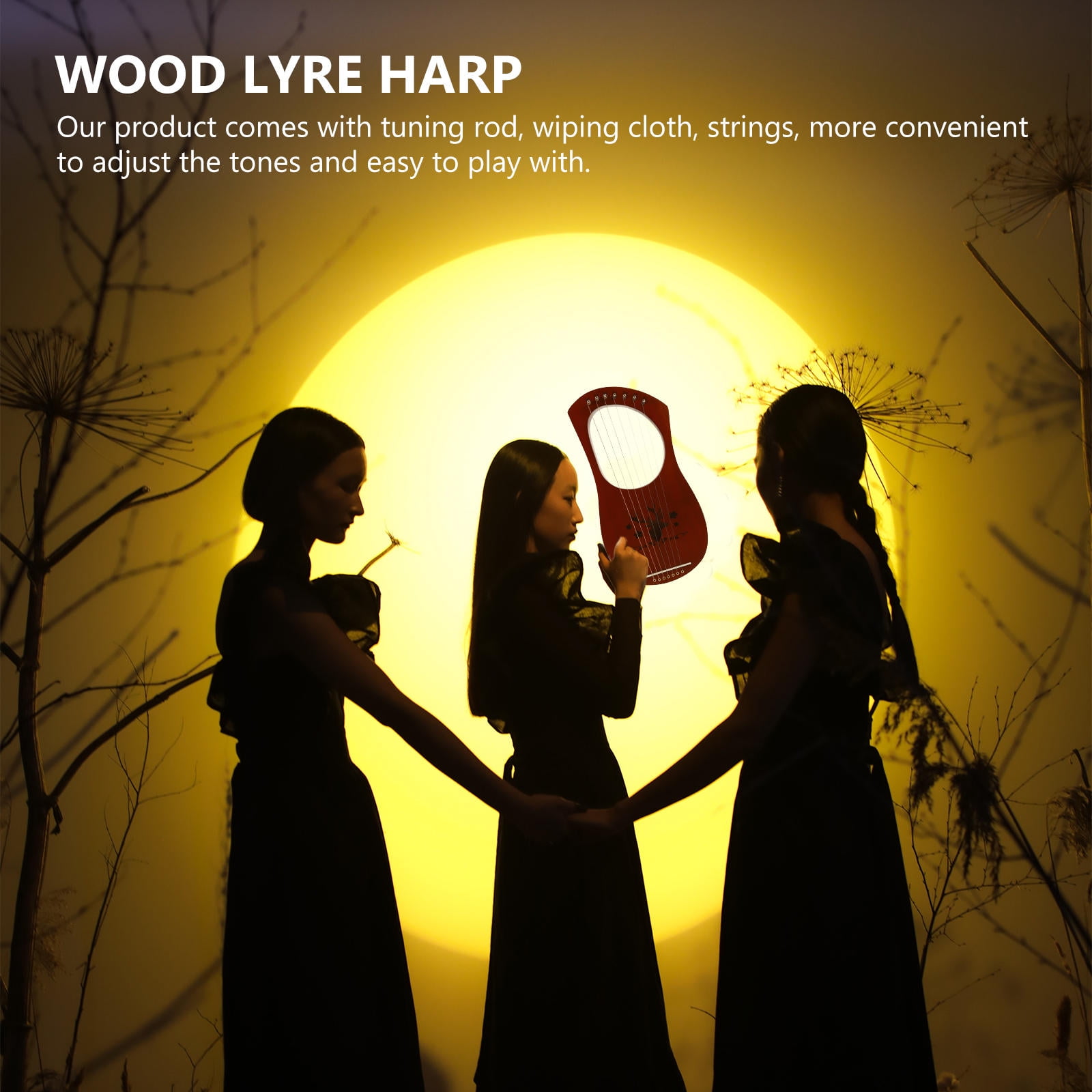 BESTYASH 7-String Wooden Handheld Harp Musical Instrument with Smooth Coffee Finish and Ancient Style Design, 1 Set