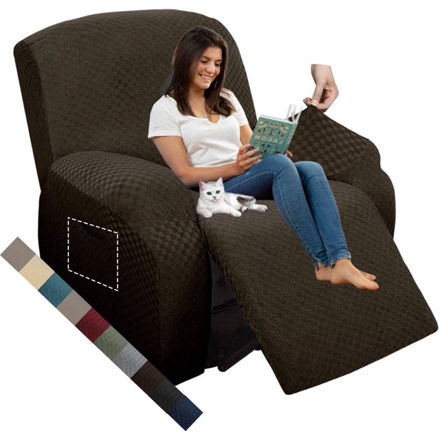Wingback Chair Covers Piece Stretch Wing Chair Covers Soft Thick Wingback Armchair Slipcover High Back Furniture Protector Washable Dark
