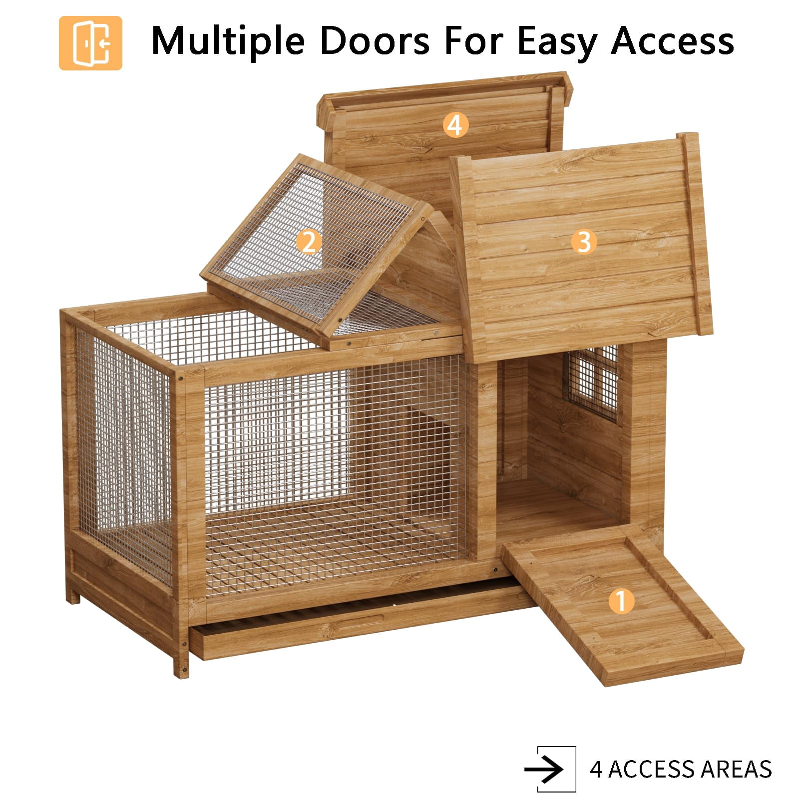 MAROUTE Weatherproof Wooden Small Animal Cage for Rabbits, Guinea Pigs, Chickens – 2-Story Hutch with Ramp & Wheels, Leak-Proof Removable Tray, Anti-Chew Metal Frame, Asphalt Roof – Easy Clean