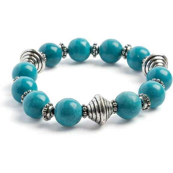 Semi-Precious Dyed Turquoise Natural Bracelet with Bi-Cone Silver Spacer Beads