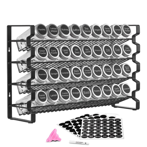 Spice Rack Organizer with 36 Jars,Lids&Labels for Kitchen Cabinet,Countertop or Pantry Storage,Complete Seasoning Set with Funnel,18x11 "