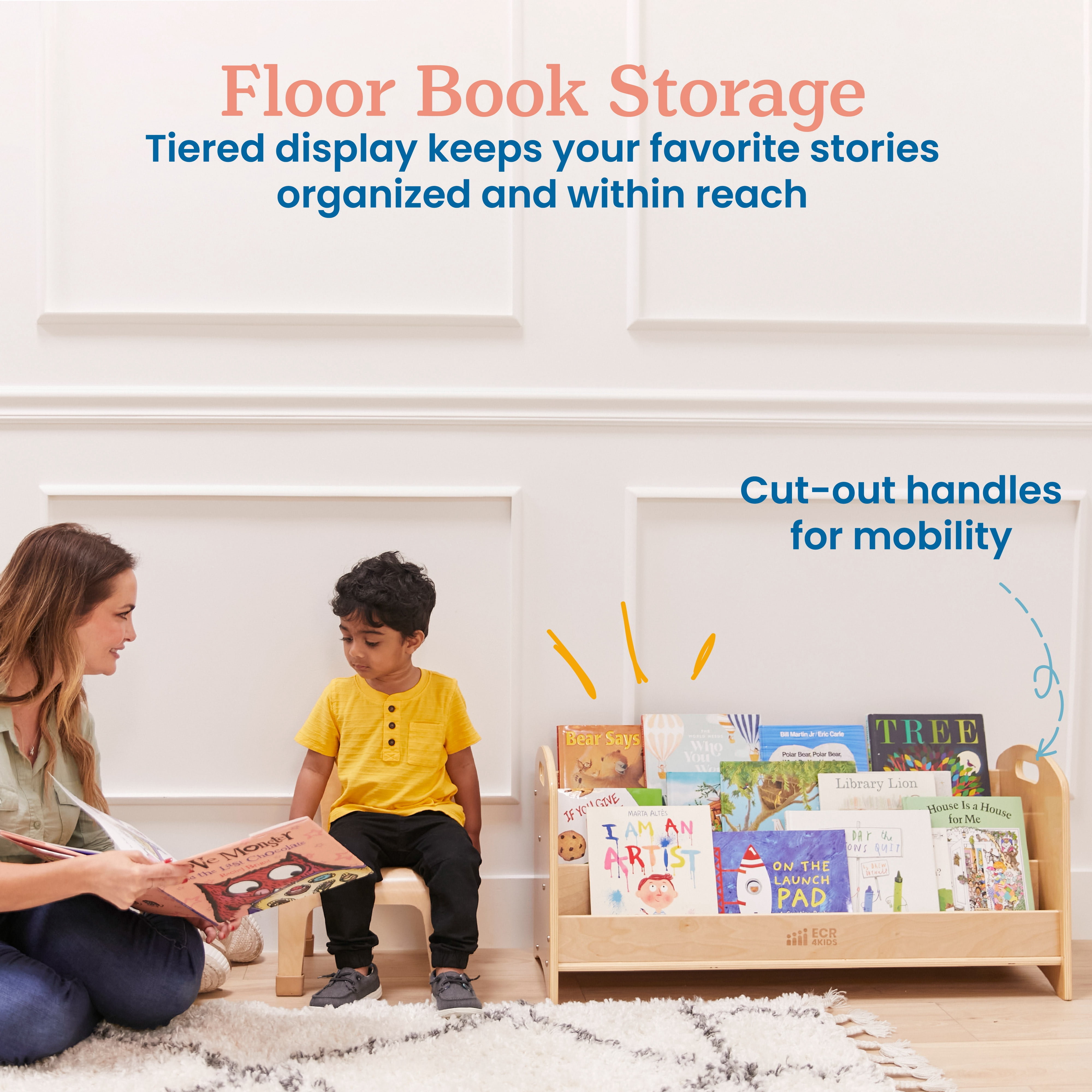 ECR4Kids 3-Shelf Floor Book Display with Handles, 36in, Children's Furniture, Natural