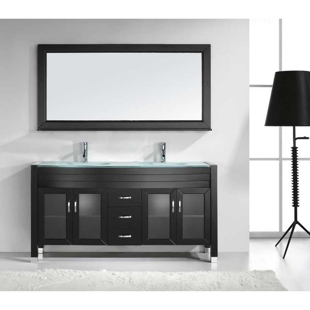 Ava 63 Double Bath Vanity In White With Aqua Tempered Glass Top And 