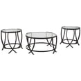 thumbnail image 1 of Signature Design by Ashley Tarrin Ensemble Contemporain de Table Ronde 3 Pcs avec Dessus en Verre, Comprend une Table Basse et 2 Tables d'Appoint, Noir, 1 of 2