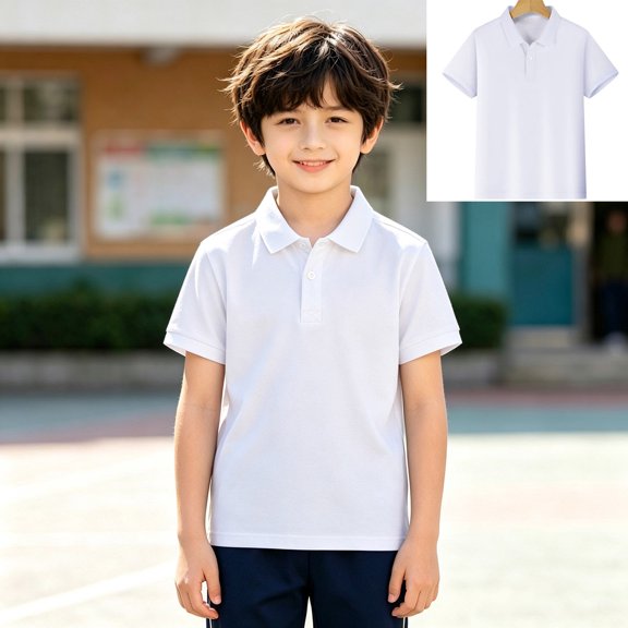 XINXIAOO Kids Girls Boys Polo Shirt Short Sleeve School Uniform White Active Performance Shirt Button Closure Comfortable Summer Casual 10-12 Years
