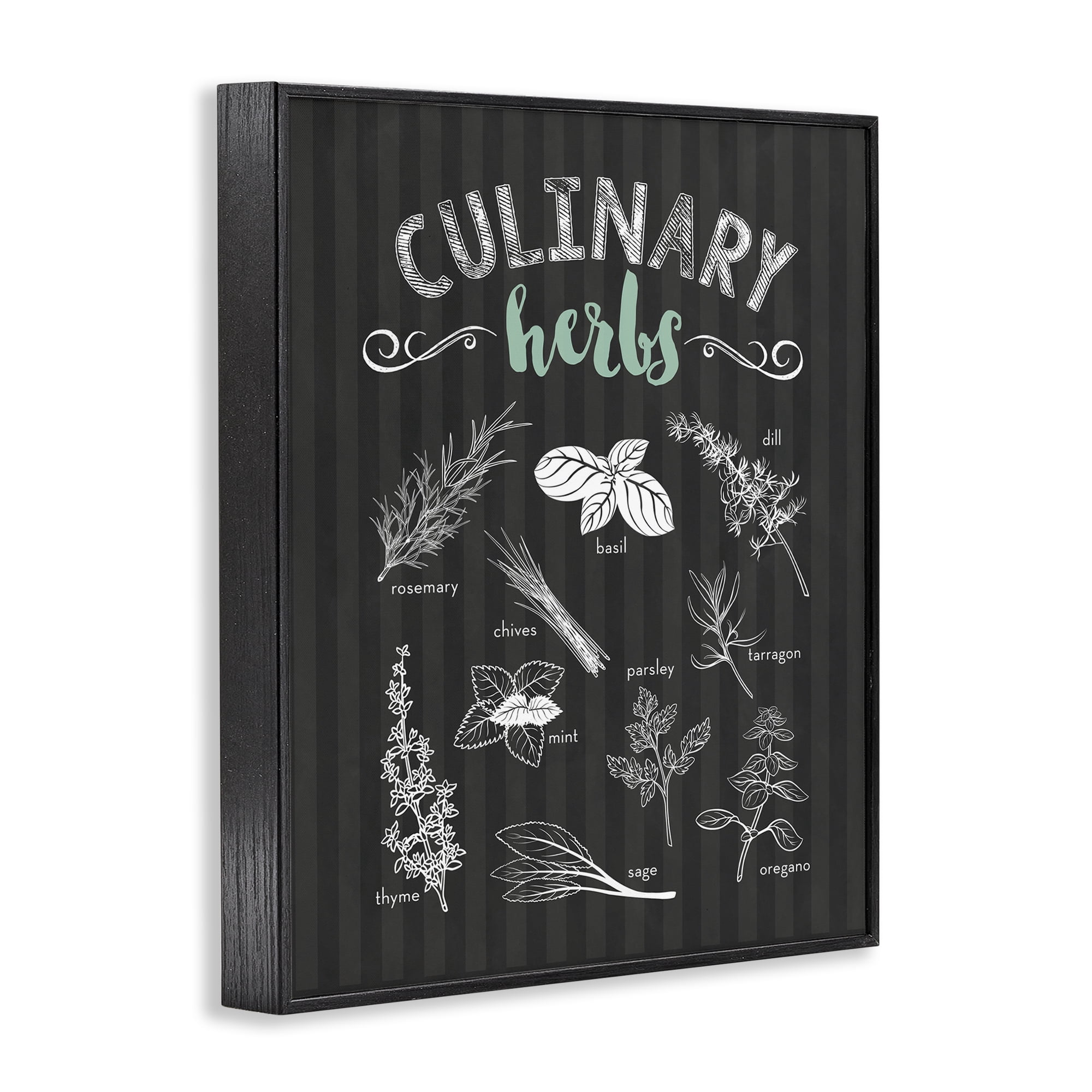 Culinary Herbs on Stripes Black Framed Giclee Art, design by Lettered and Lined