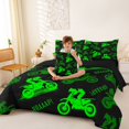 thumbnail image 3 of Castle Fairy Dirt Bike Pattern Bedding Comforter Set 7pcs for Teens, "Braaap" Art Queen Bedding Sets for Bedroom, Green Black,Black Reversible, 3 of 7