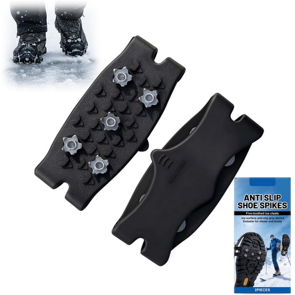 Bxaolu Universal Non-Slip Gripper Spikes, 2026 New Anti-Skid Snow Ice Shoe Spikes with 5 Tooth Steel Nails, Traction Cleats Ice Snow Grips Anti Slip Rubber, for Walking Hiking Climbing Fishing