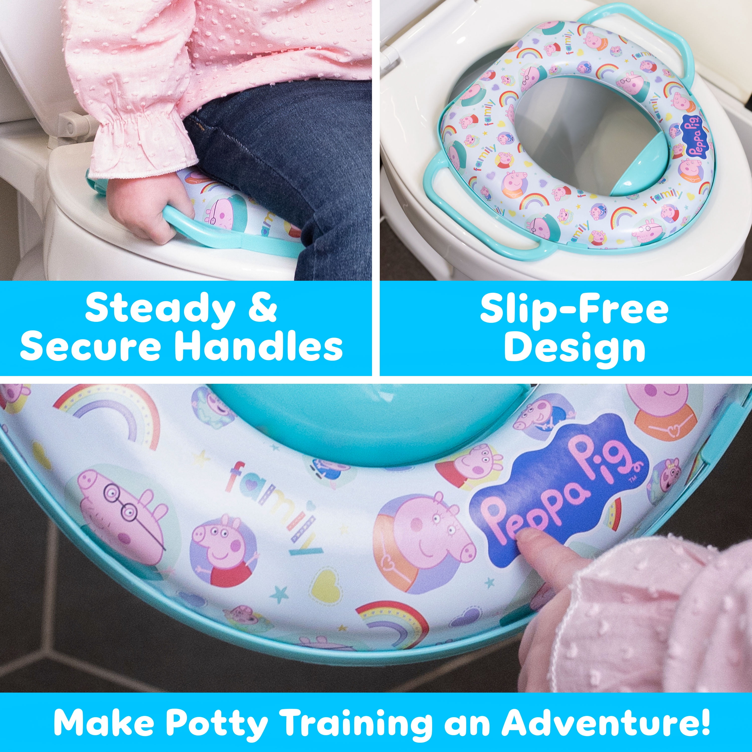 Peppa Pig Soft Potty Training Seat for Toilet with Storage Hook, Non-Slip Splash Guard, Built-in Handles for Toddlers, Children 18M and up