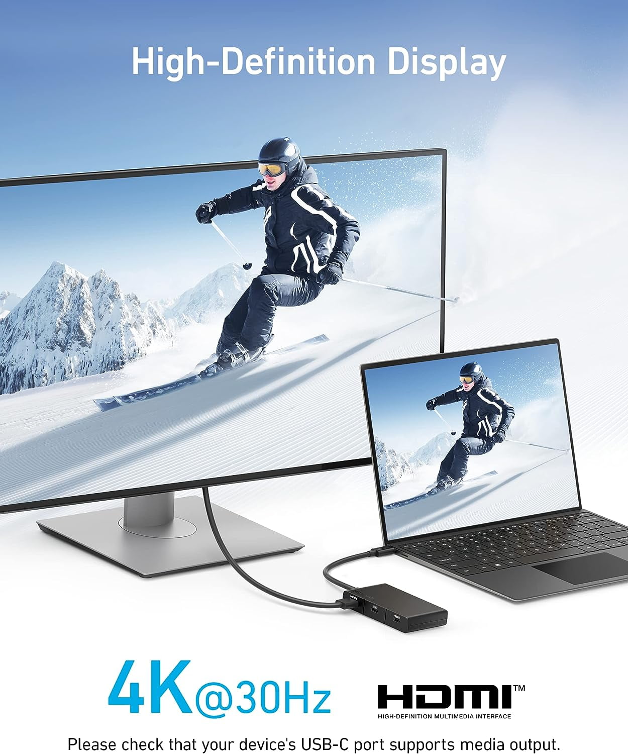 Anker USB C Hub, 332 USB-C Hub (5-in-1, 4K HDMI) with 100W Power Delivery, 4K@30Hz HDMI Display, 5Gbps USB-C&A Data Ports