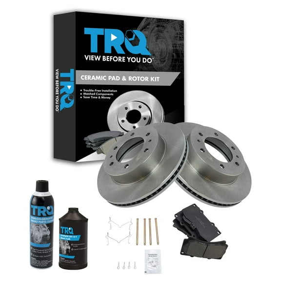 TRQ Brake Rotor & Ceramic Pad Kit w/Fluids Front w/Fluids for Hummer H3 H3T BKA17466