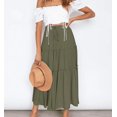 thumbnail image 3 of Womens Boho Maxi Skirt Elastic High Waist A-Line Pleated Ruffle Flowy Long Skirts, 3 of 6