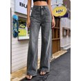 thumbnail image 4 of Women's Low Rise Flare Jeans Washed Gray Denim Pants with Front Pockets, 4 of 7